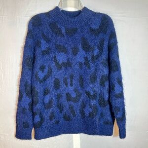 Kate Spade Blue and Black Leopard Print Sweater Size S